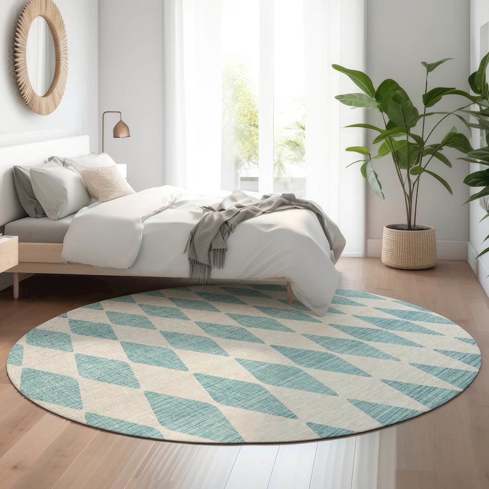 Premium Machine Washable Mayfield  Teal 8' x 8' Round Rug. Picture 5