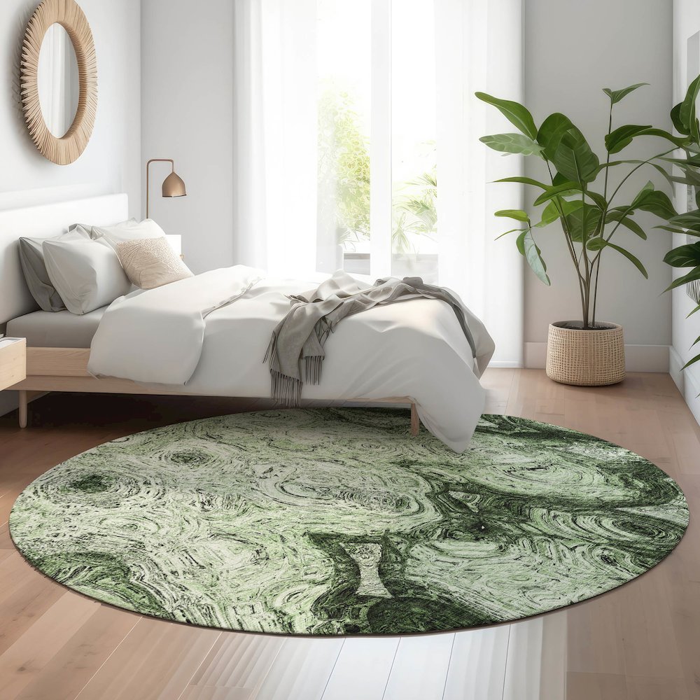 Premium Machine Washable Mayfield  Green 8' x 8' Round Rug. Picture 5