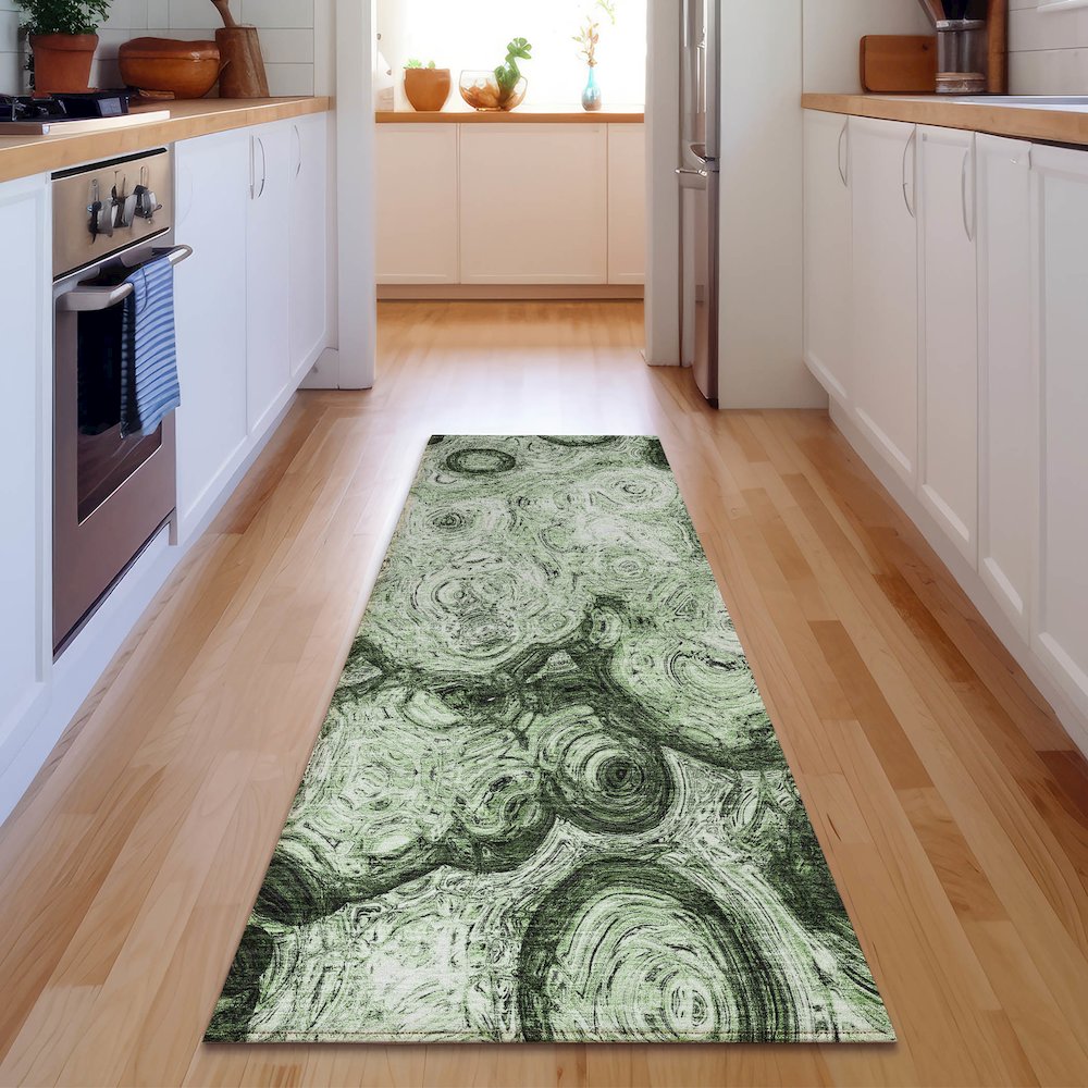 Premium Machine Washable Mayfield  Green 2'3" x 7'6" Runner Rug. Picture 5