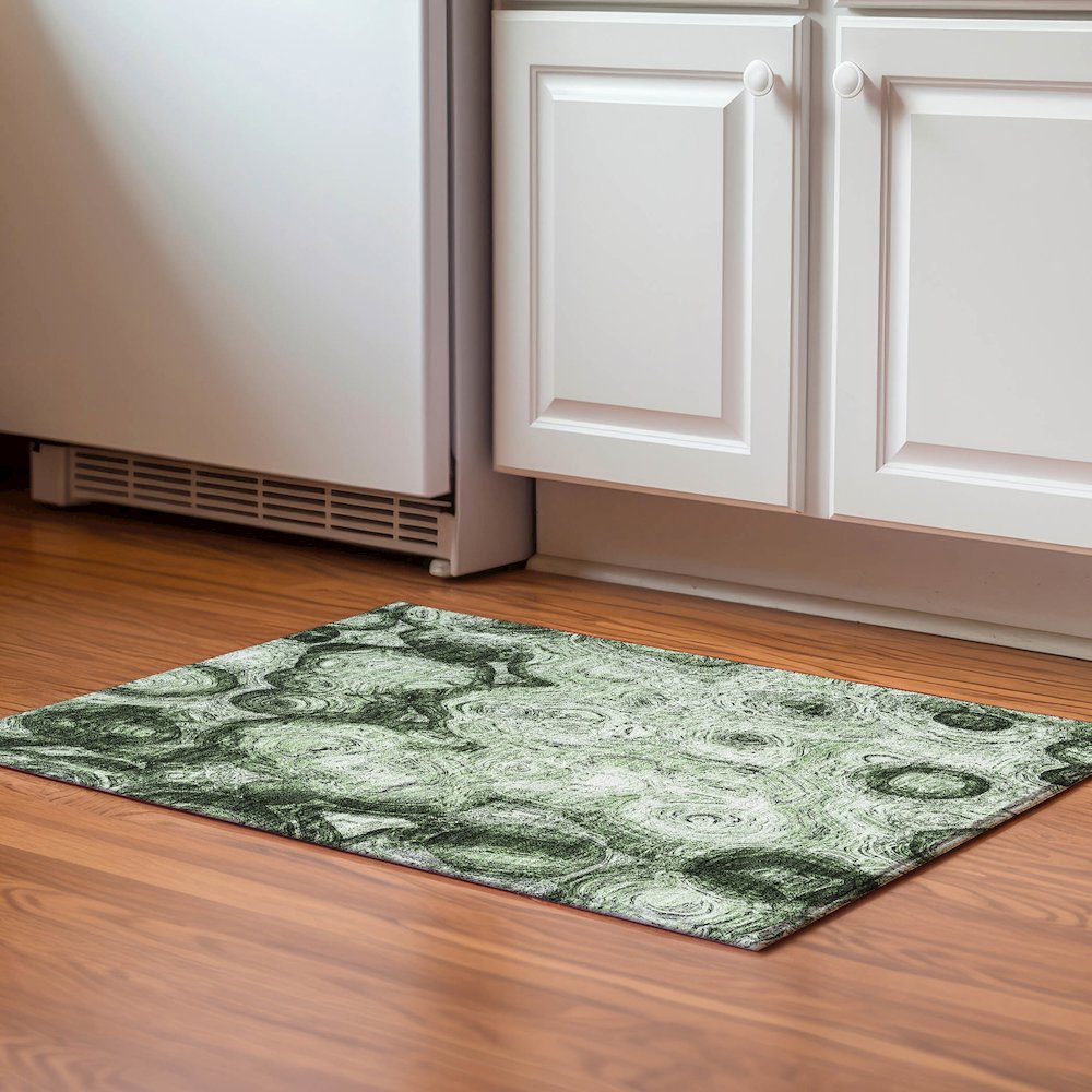 Premium Machine Washable Mayfield  Green 1'8" x 2'6" Rug. Picture 5