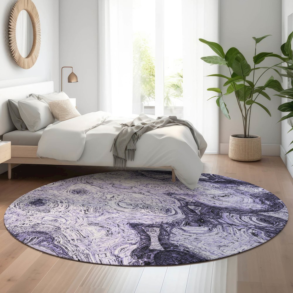 Premium Machine Washable Mayfield  Purple 8' x 8' Round Rug. Picture 5