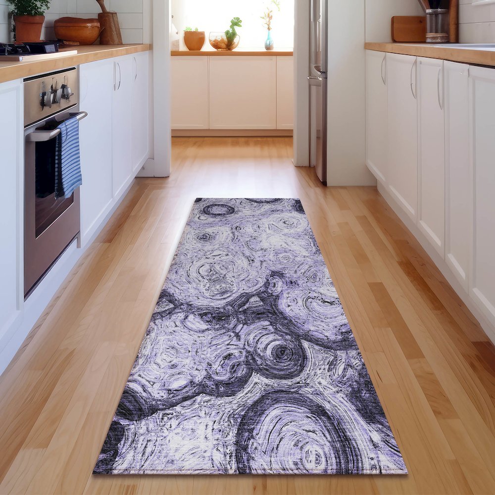 Premium Machine Washable Mayfield  Purple 2'3" x 7'6" Runner Rug. Picture 5