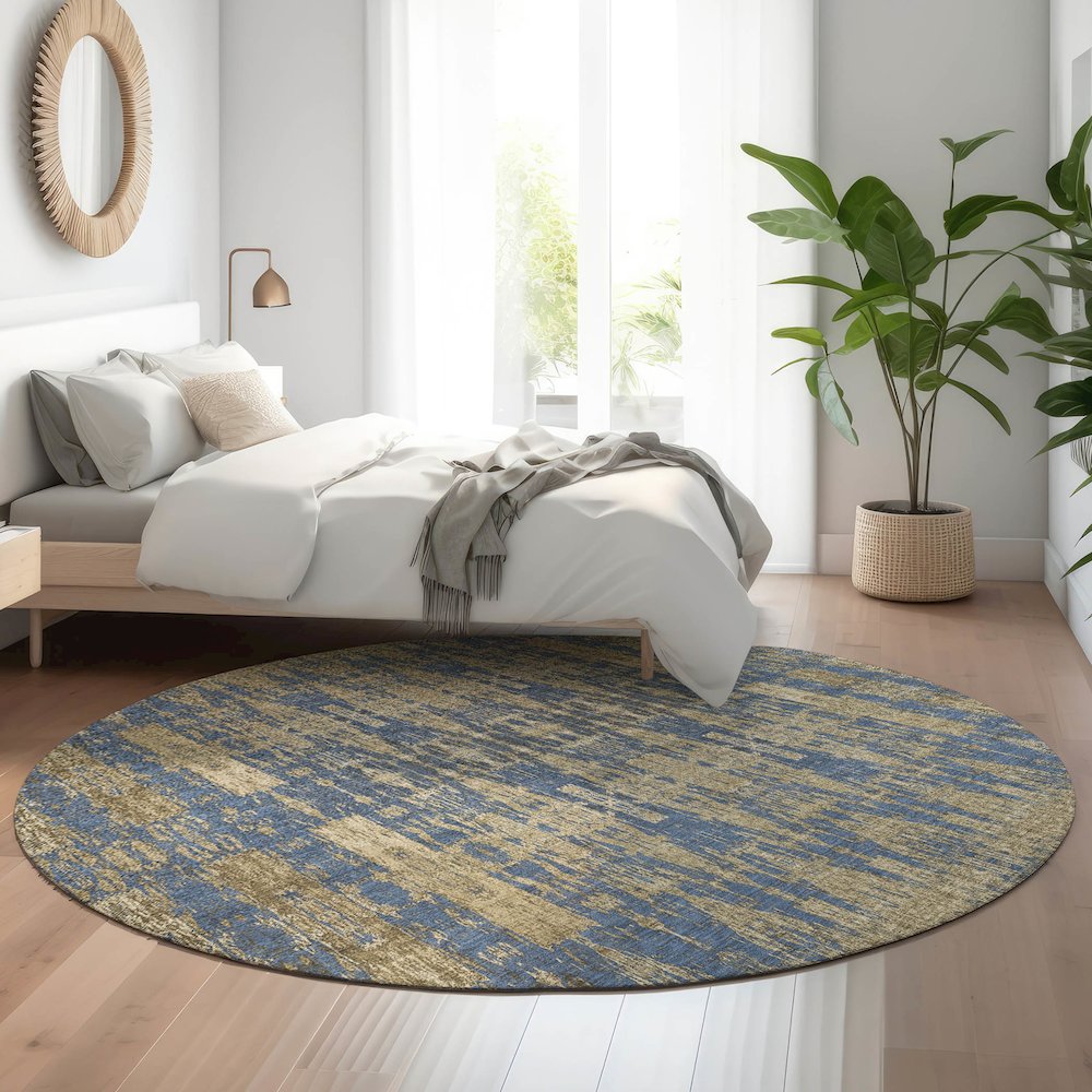 Premium Machine Washable Mayfield  Blue 8' x 8' Round Rug. Picture 5