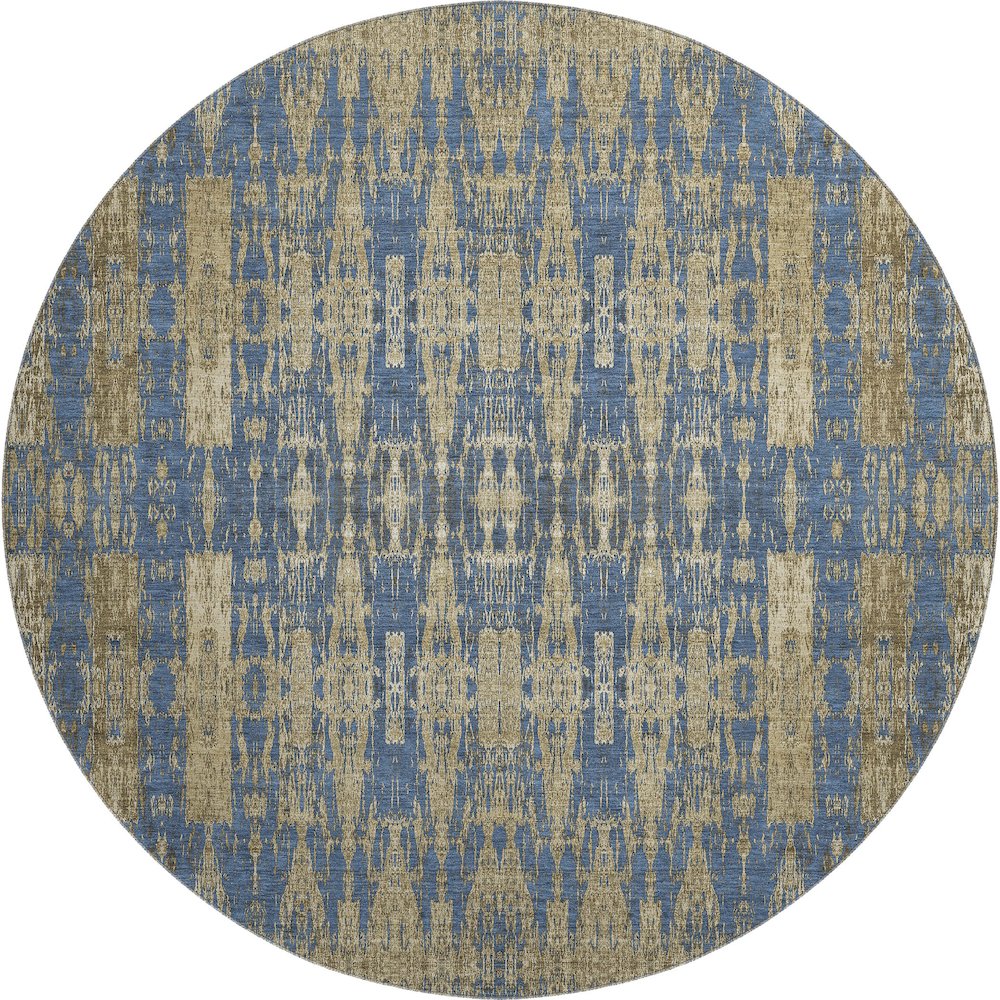 Premium Machine Washable Mayfield  Blue 8' x 8' Round Rug. Picture 1