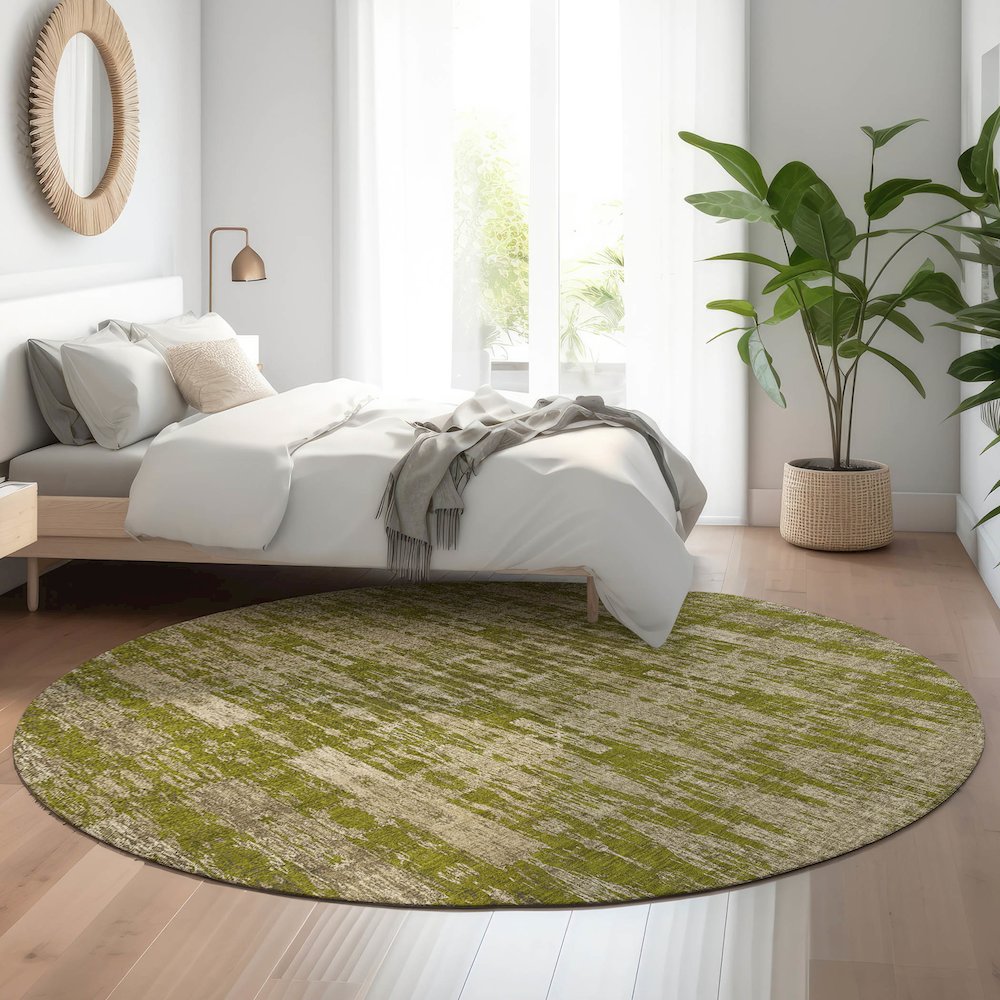 Premium Machine Washable Mayfield  Olive 8' x 8' Round Rug. Picture 5