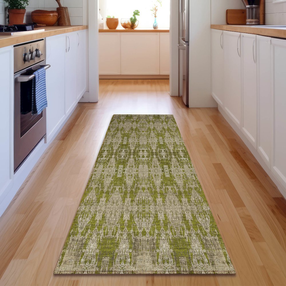 Premium Machine Washable Mayfield  Olive 2'3" x 7'6" Runner Rug. Picture 5