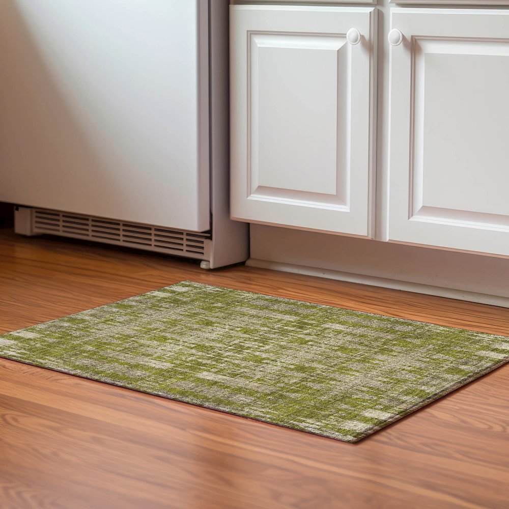 Premium Machine Washable Mayfield  Olive 1'8" x 2'6" Rug. Picture 5