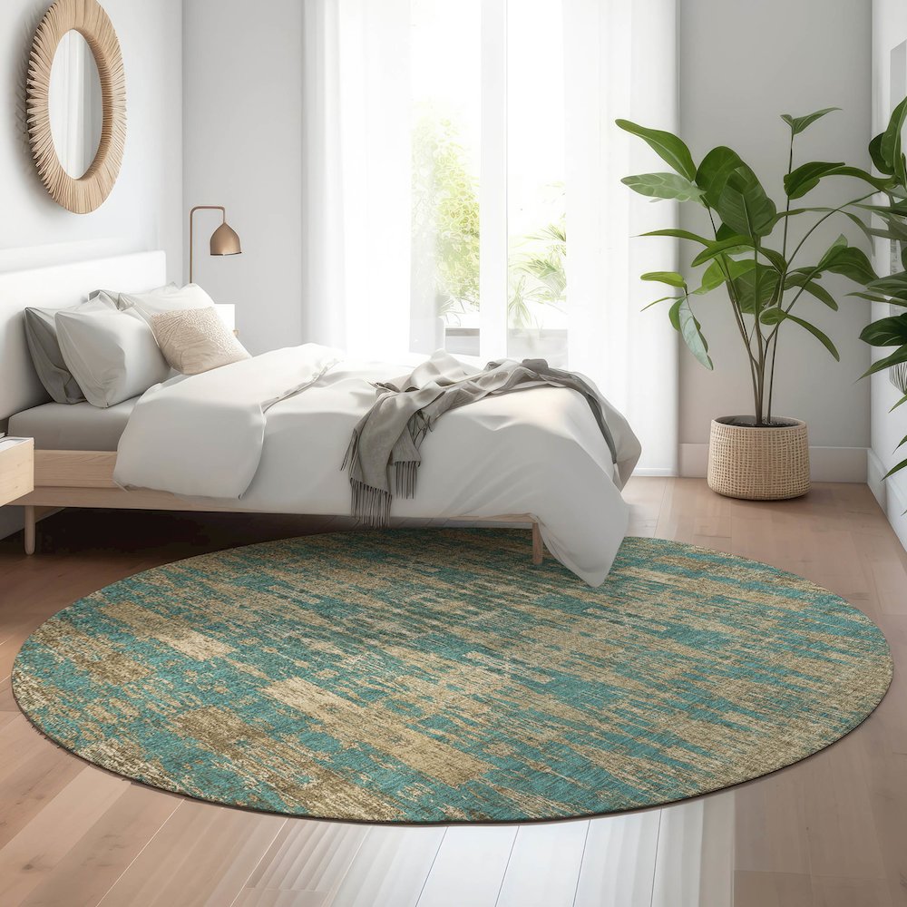 Premium Machine Washable Mayfield  Teal 8' x 8' Round Rug. Picture 5