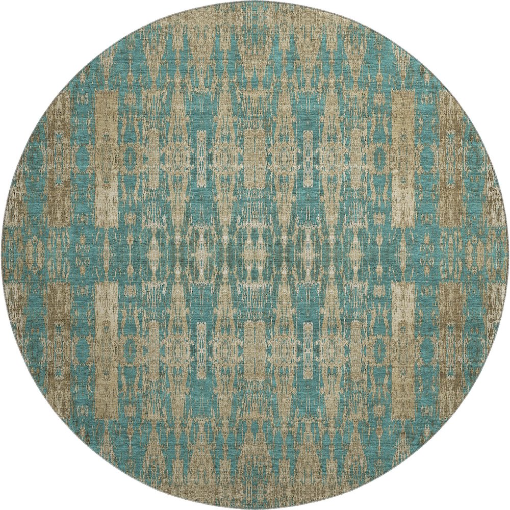 Premium Machine Washable Mayfield  Teal 8' x 8' Round Rug. Picture 1