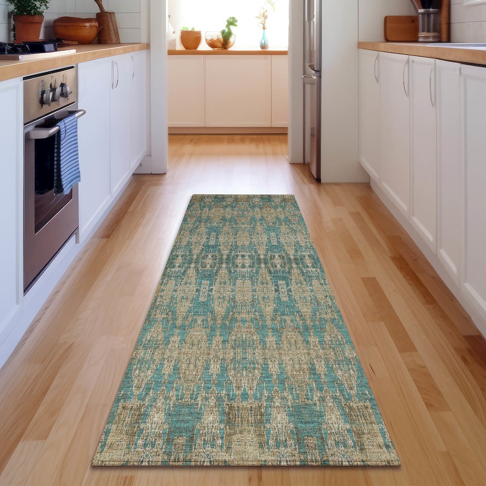 Premium Machine Washable Mayfield  Teal 2'3" x 7'6" Runner Rug. Picture 5
