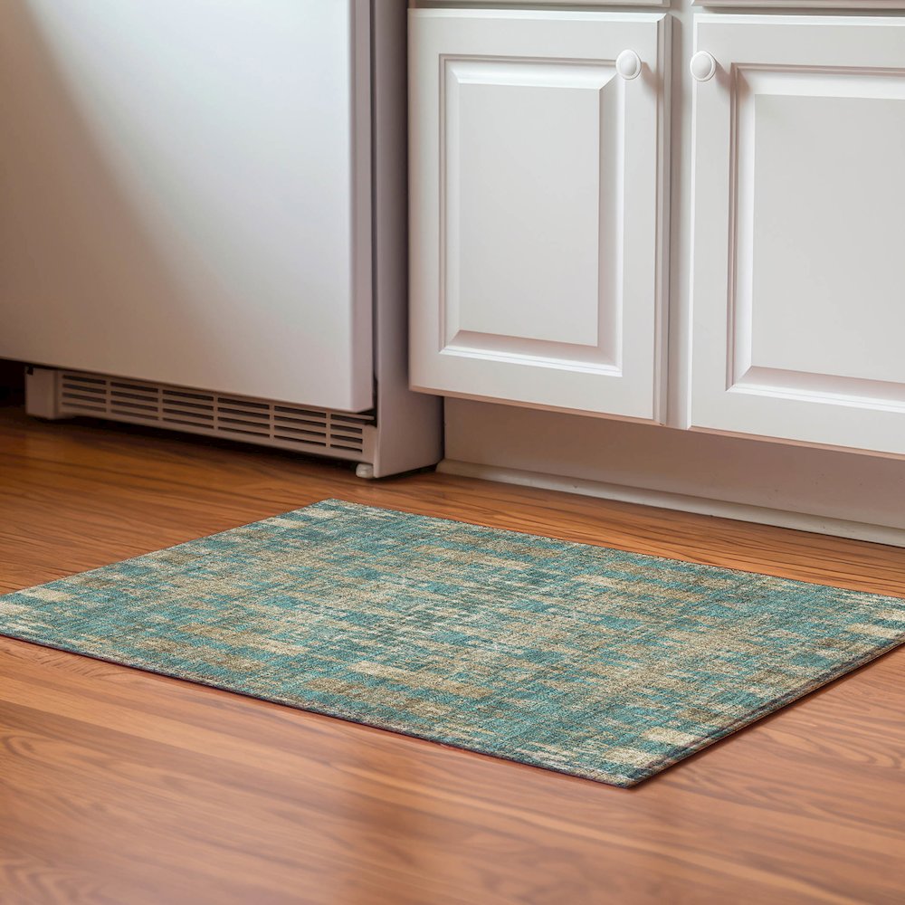 Premium Machine Washable Mayfield  Teal 1'8" x 2'6" Rug. Picture 5