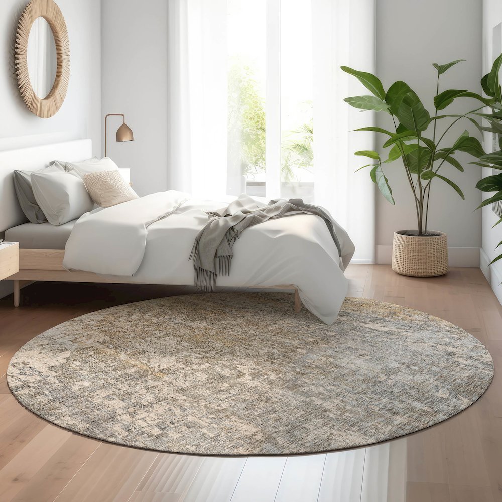 Premium Machine Washable Mayfield  Beige 8' x 8' Round Rug. Picture 5
