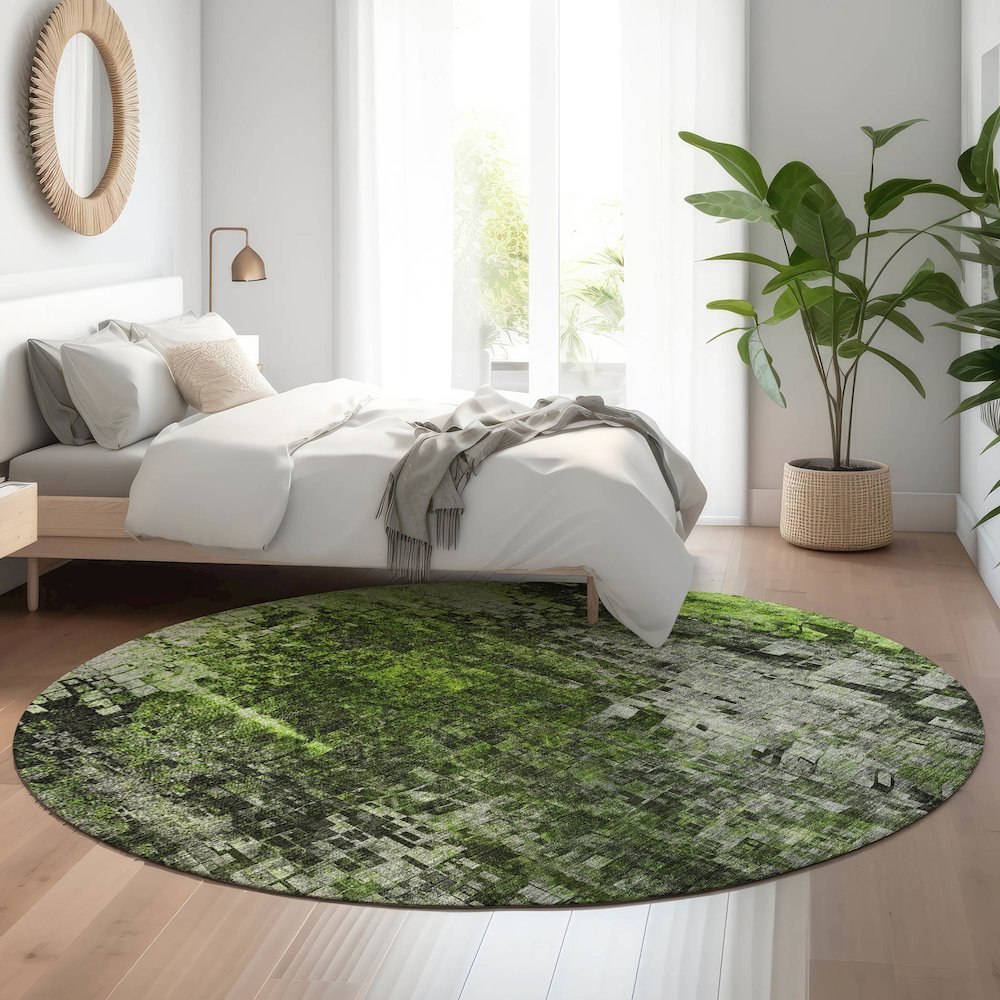 Premium Machine Washable Mayfield  Green 8' x 8' Round Rug. Picture 5