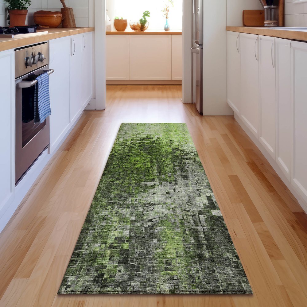 Premium Machine Washable Mayfield  Green 2'3" x 7'6" Runner Rug. Picture 5