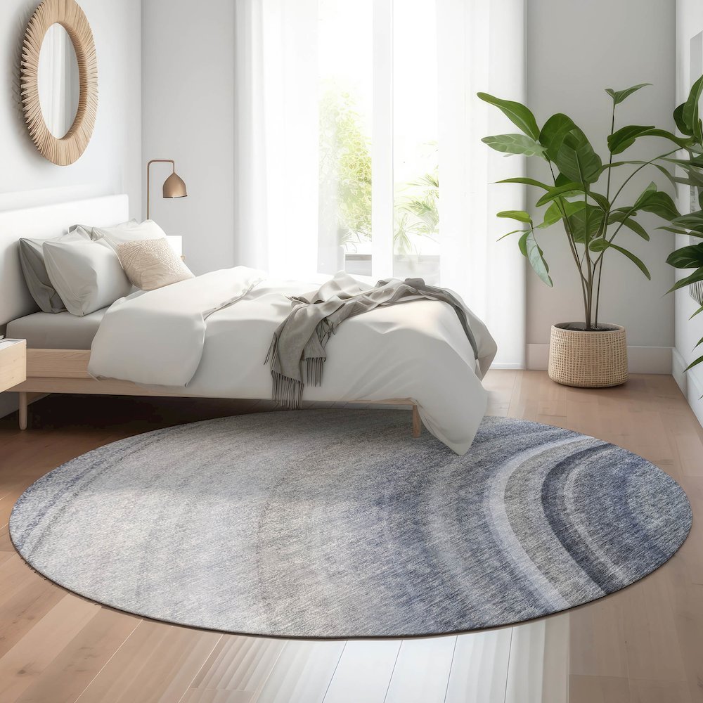 Premium Machine Washable Mayfield  Blue 8' x 8' Round Rug. Picture 5