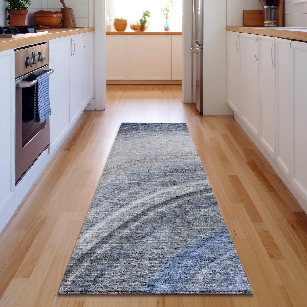 Premium Machine Washable Mayfield  Blue 2'3" x 7'6" Runner Rug. Picture 5