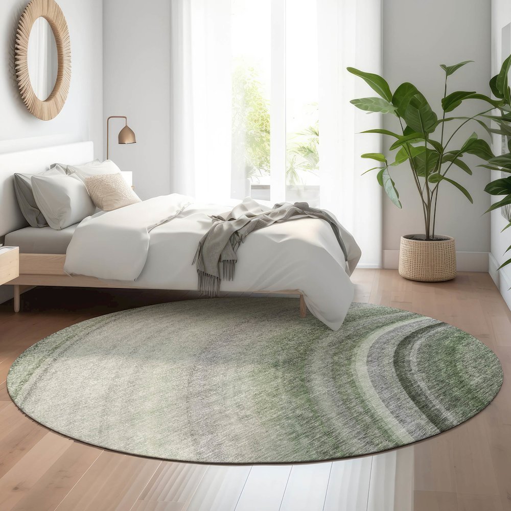 Premium Machine Washable Mayfield  Green 8' x 8' Round Rug. Picture 5