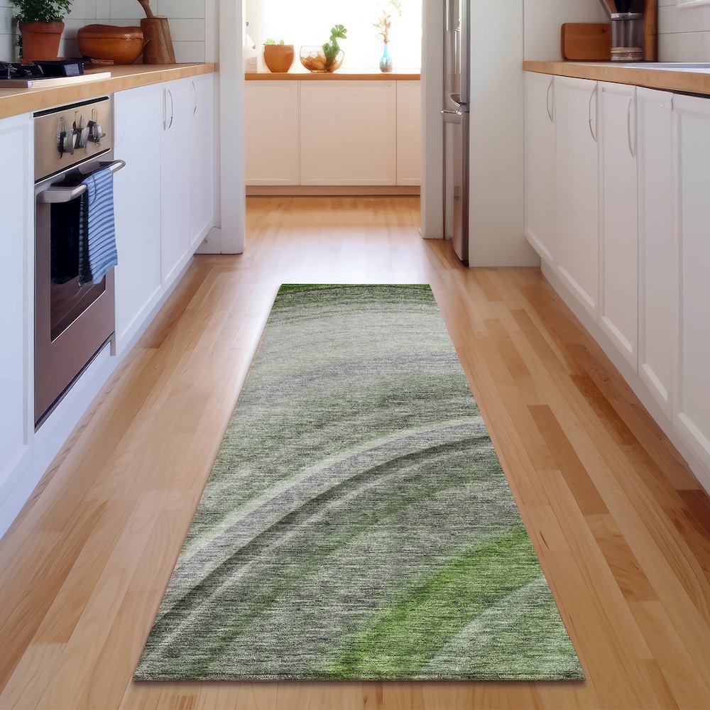Premium Machine Washable Mayfield  Green 2'3" x 7'6" Runner Rug. Picture 5