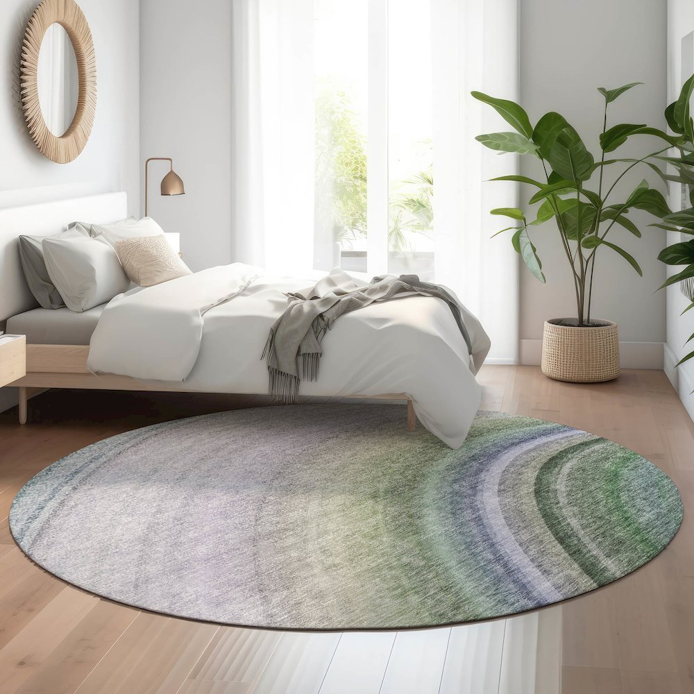 Premium Machine Washable Mayfield  Teal 8' x 8' Round Rug. Picture 5