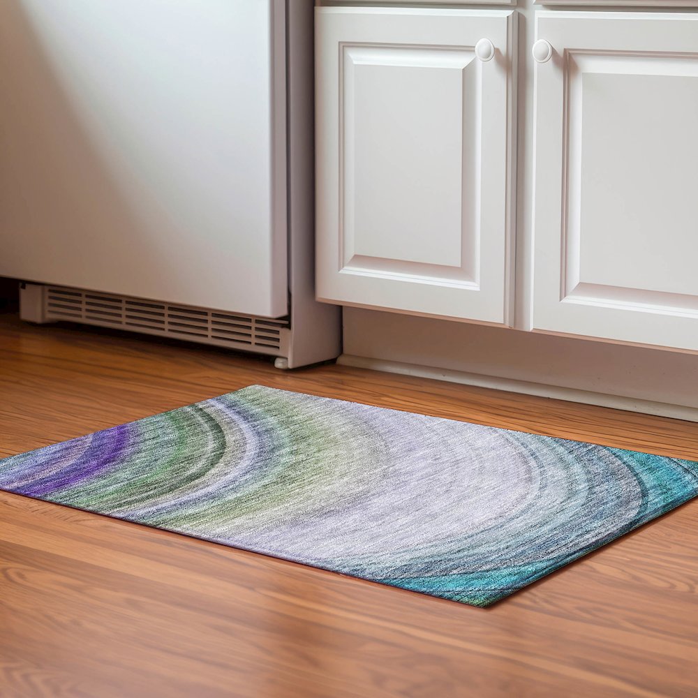 Premium Machine Washable Mayfield  Teal 1'8" x 2'6" Rug. Picture 5