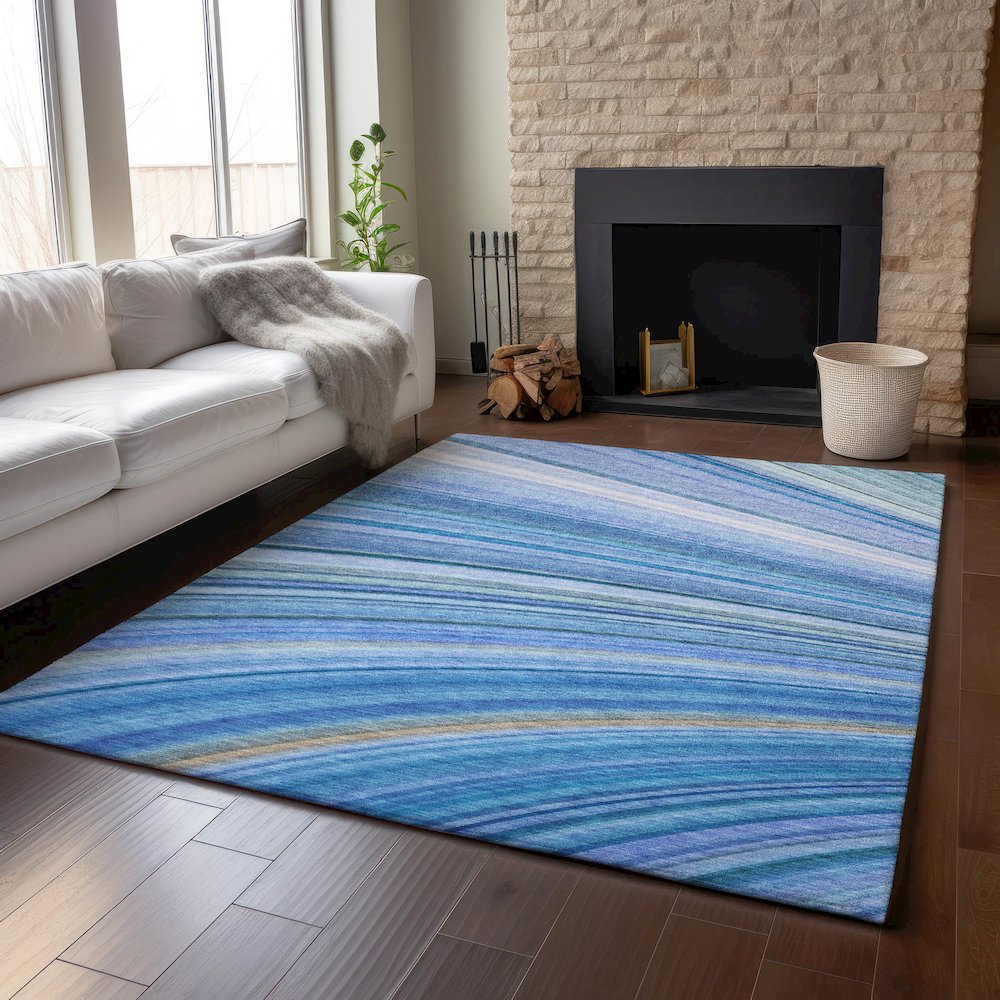 Premium Machine Washable Mayfield  Blue 2'6" x 3'10" Rug. Picture 6