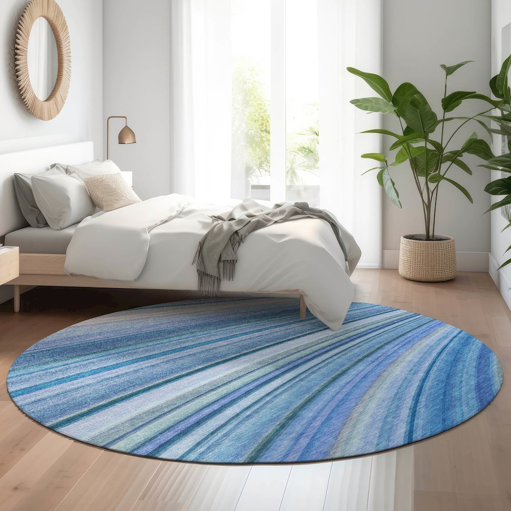 Premium Machine Washable Mayfield  Blue 8' x 8' Round Rug. Picture 5