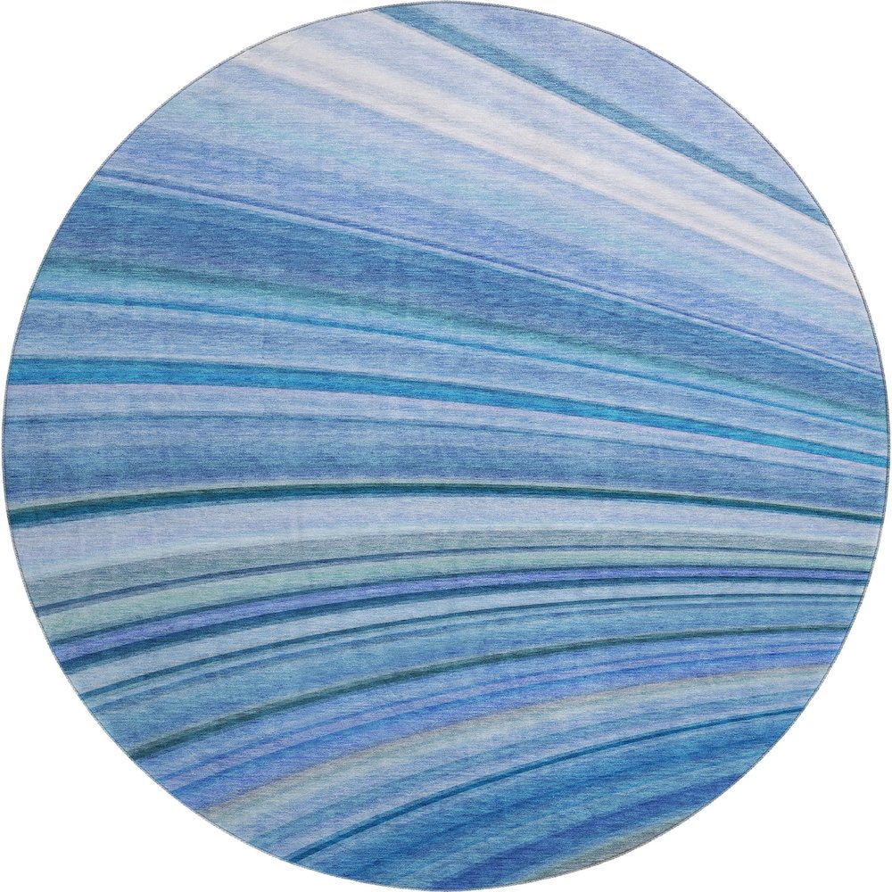 Premium Machine Washable Mayfield  Blue 8' x 8' Round Rug. Picture 1