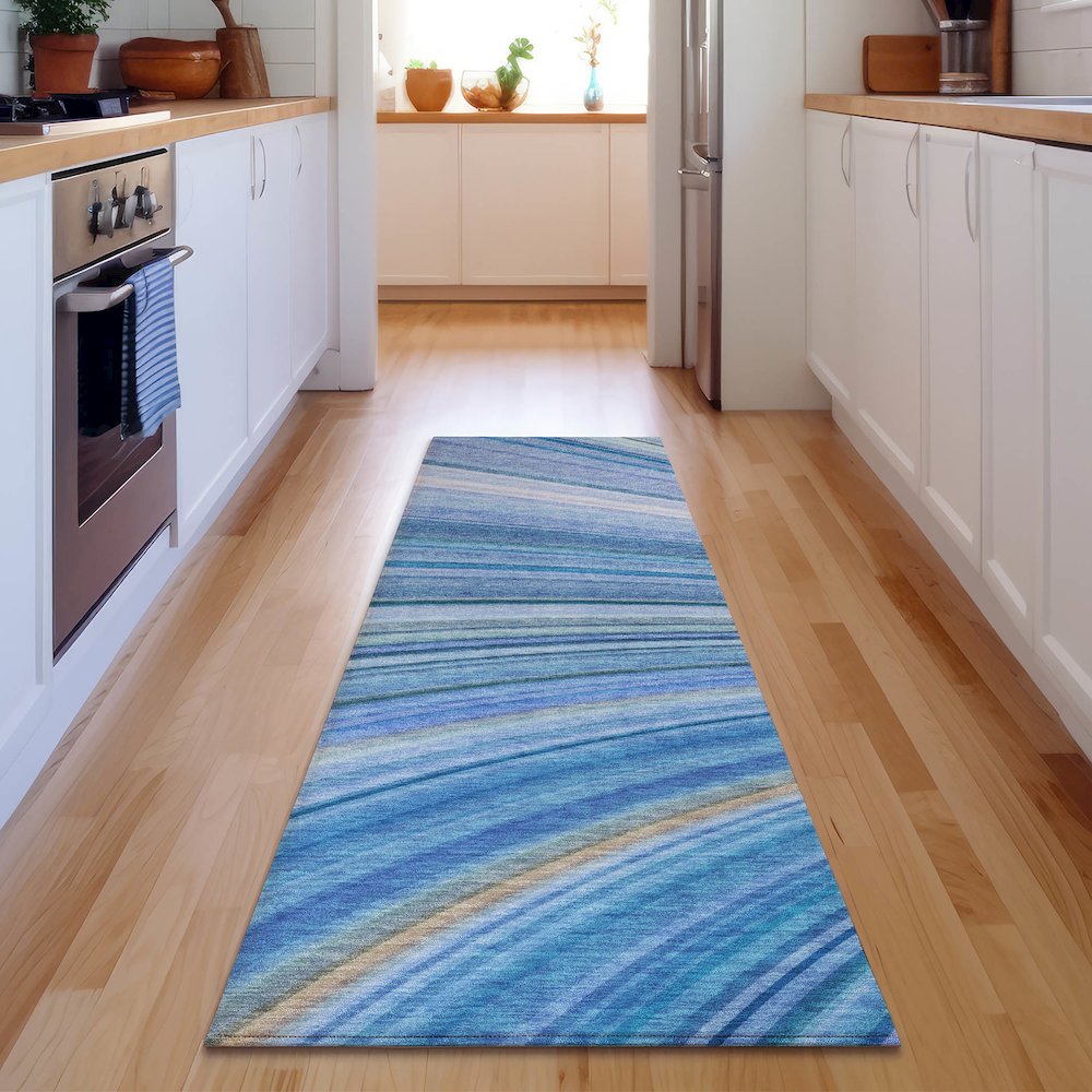 Premium Machine Washable Mayfield  Blue 2'3" x 7'6" Runner Rug. Picture 5