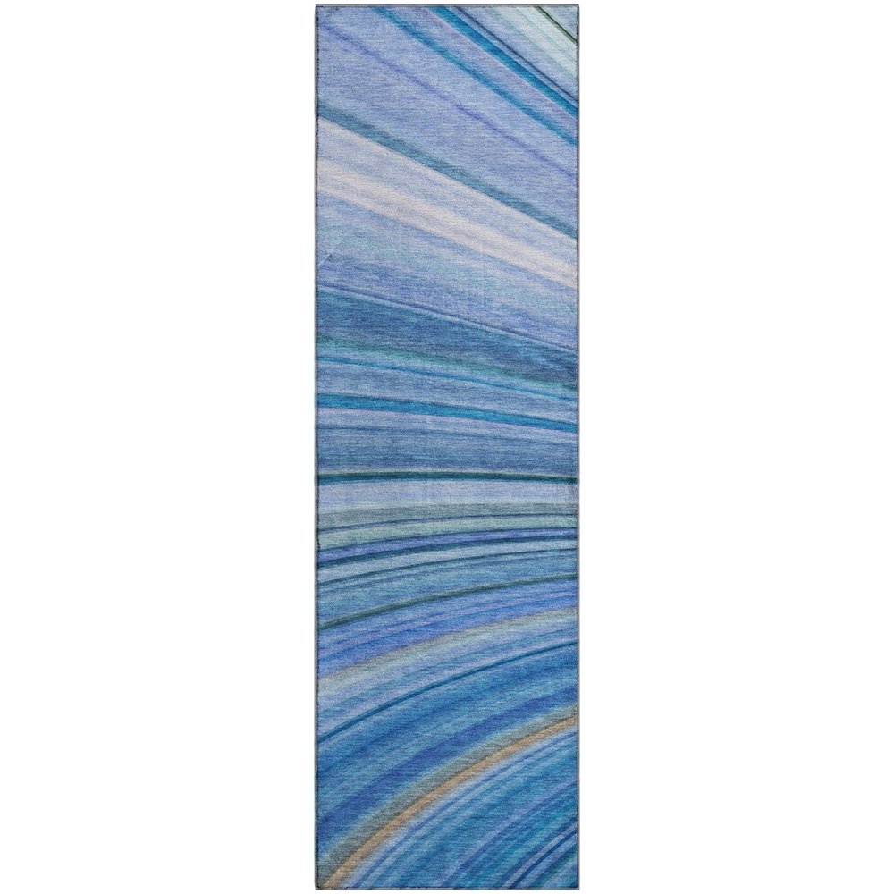 Premium Machine Washable Mayfield  Blue 2'3" x 7'6" Runner Rug. Picture 1