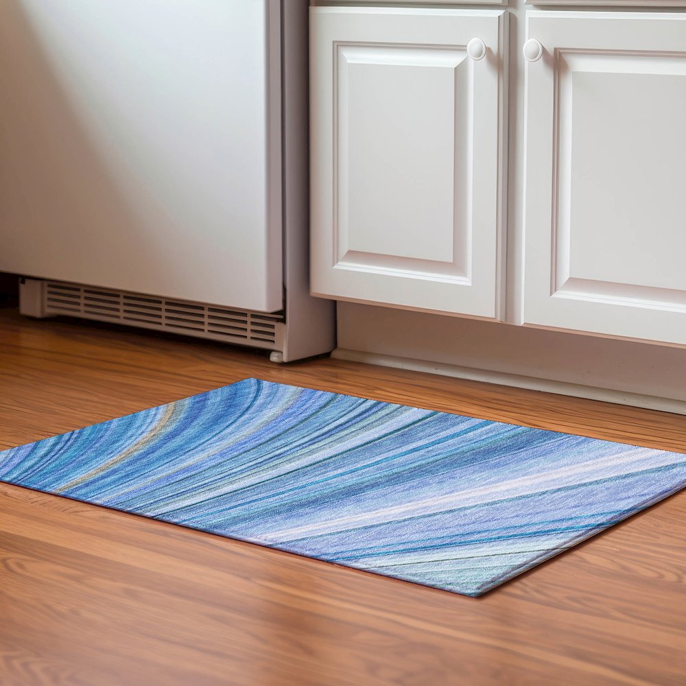 Premium Machine Washable Mayfield  Blue 1'8" x 2'6" Rug. Picture 5