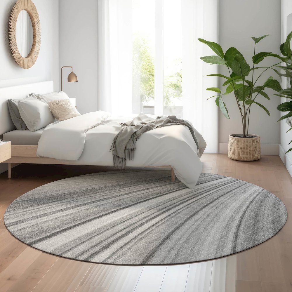 Premium Machine Washable Mayfield  Gray 8' x 8' Round Rug. Picture 5