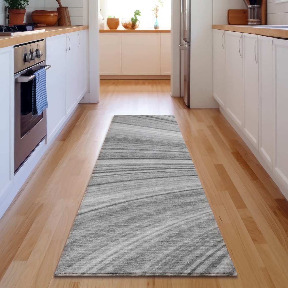 Premium Machine Washable Mayfield  Gray 2'3" x 7'6" Runner Rug. Picture 5