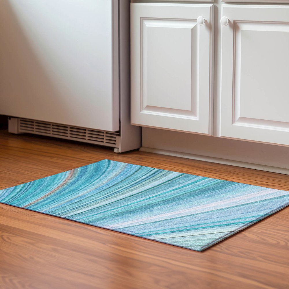Premium Machine Washable Mayfield  Teal 1'8" x 2'6" Rug. Picture 5