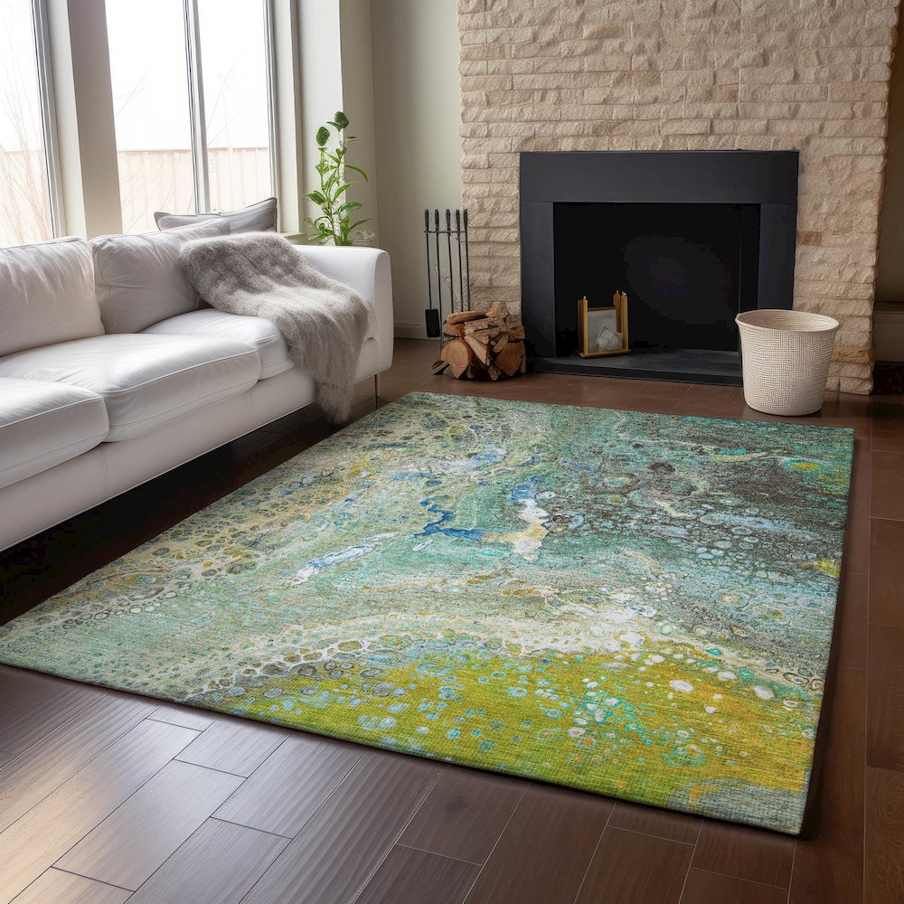 Premium Machine Washable Mayfield  Teal 2'6" x 3'10" Rug. Picture 6