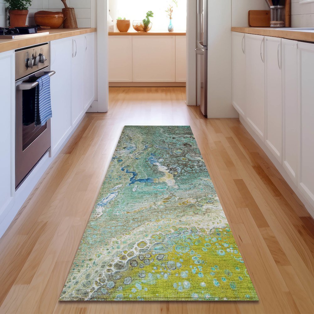 Premium Machine Washable Mayfield  Teal 2'3" x 7'6" Runner Rug. Picture 5