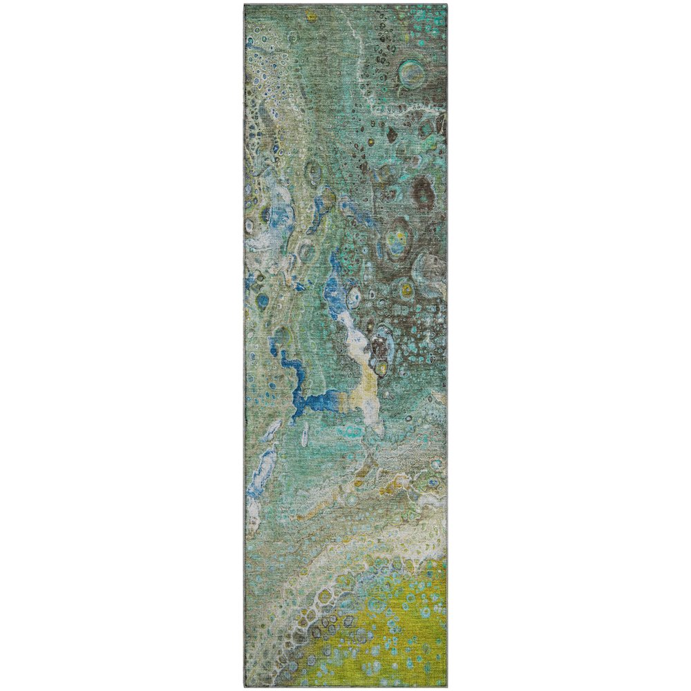 Premium Machine Washable Mayfield  Teal 2'3" x 7'6" Runner Rug. Picture 1