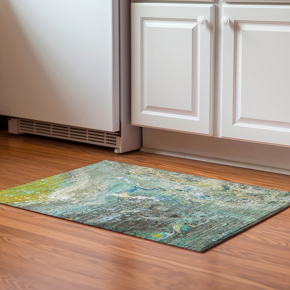 Premium Machine Washable Mayfield  Teal 1'8" x 2'6" Rug. Picture 5