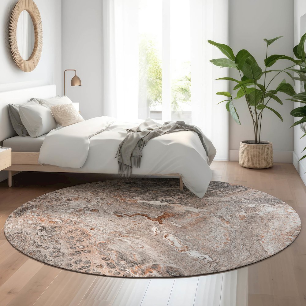 Premium Machine Washable Mayfield  Terracotta 8' x 8' Round Rug. Picture 5