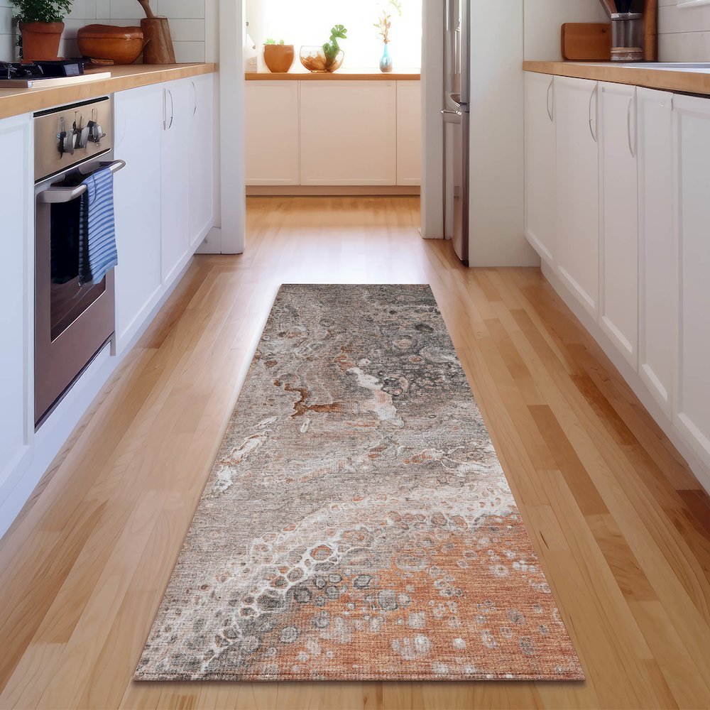 Premium Machine Washable Mayfield  Terracotta 2'3" x 7'6" Runner Rug. Picture 5