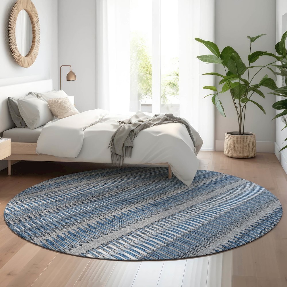 Premium Machine Washable Mayfield  Blue 8' x 8' Round Rug. Picture 5
