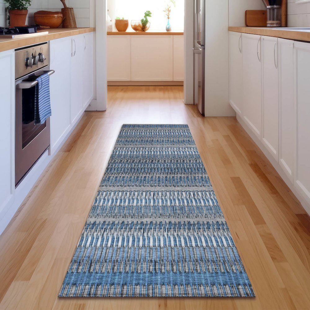 Premium Machine Washable Mayfield  Blue 2'3" x 7'6" Runner Rug. Picture 5
