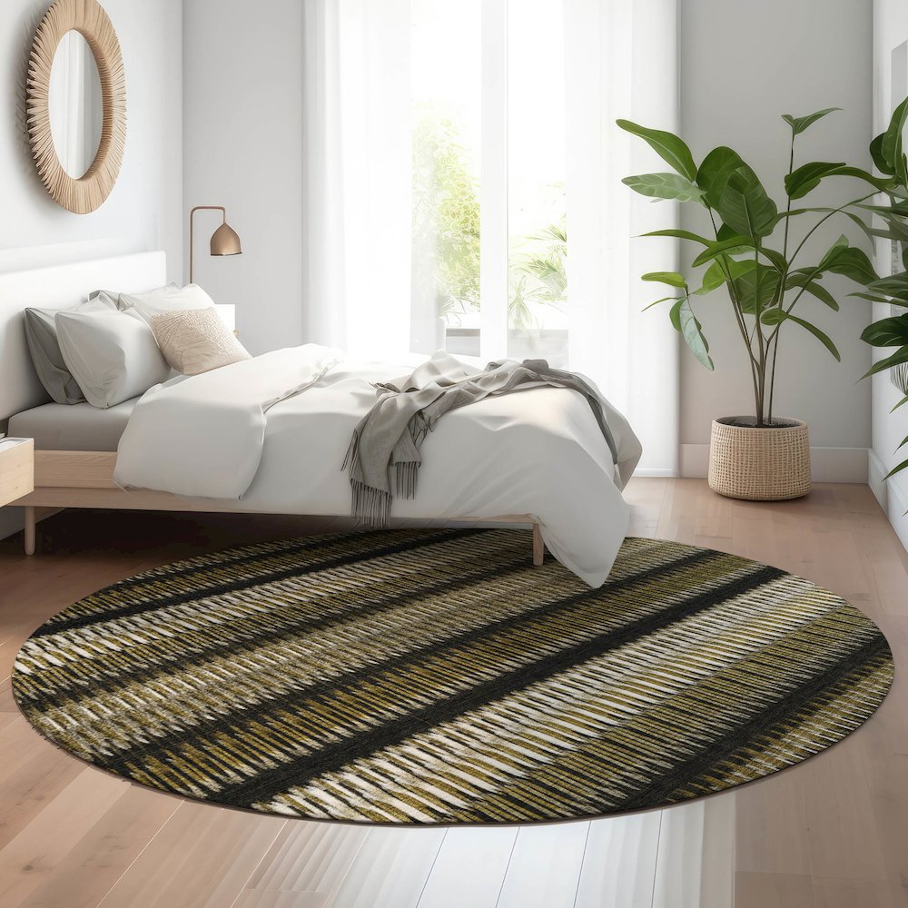 Premium Machine Washable Mayfield  Brown 8' x 8' Round Rug. Picture 5