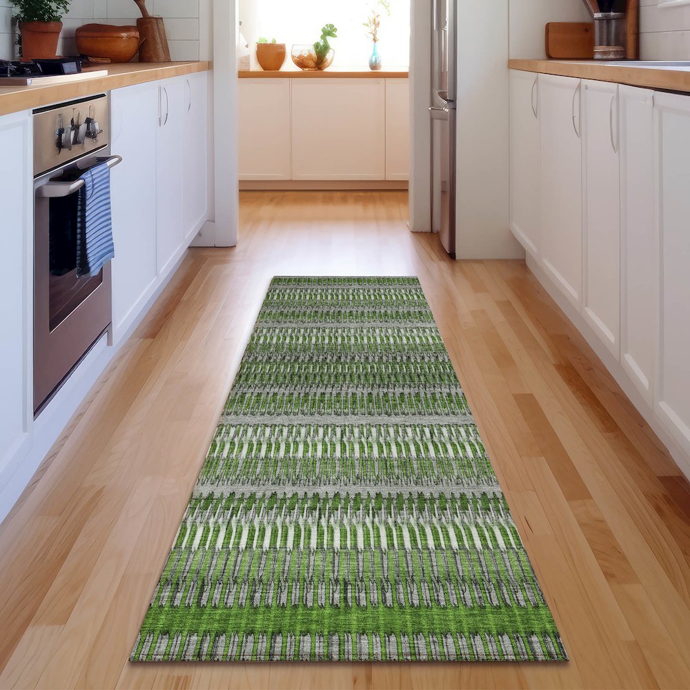 Premium Machine Washable Mayfield  Green 2'3" x 7'6" Runner Rug. Picture 5