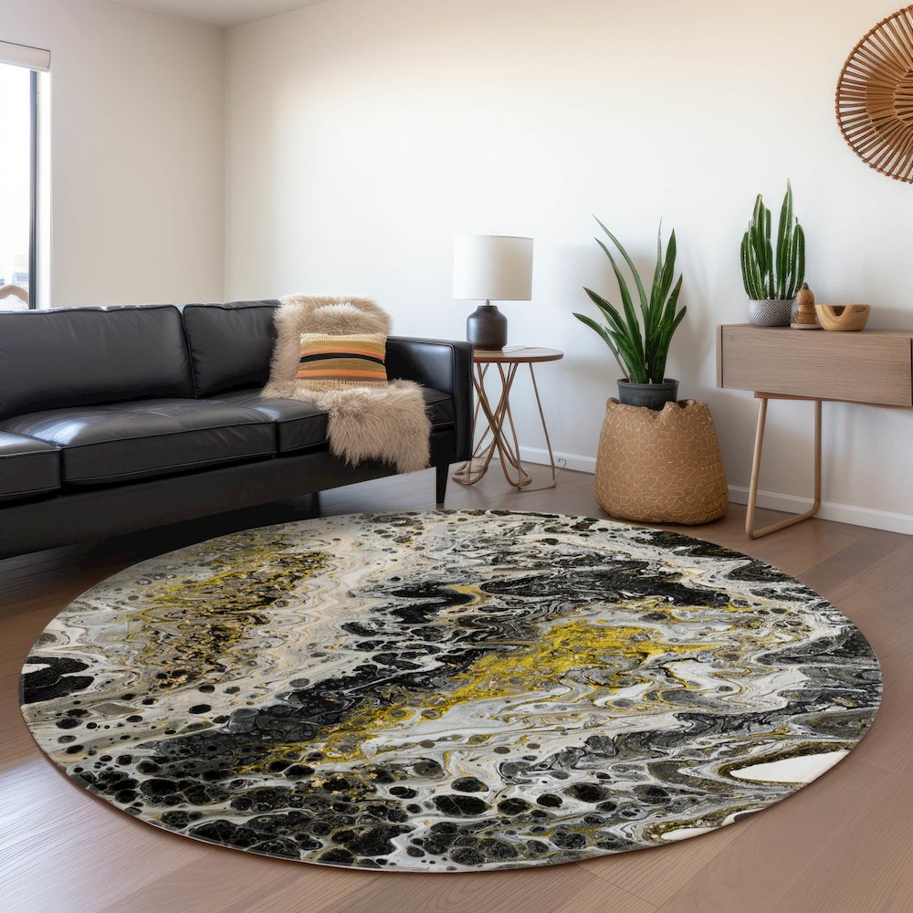 Premium Machine Washable Mayfield  Midnight 8' x 8' Round Rug. Picture 5