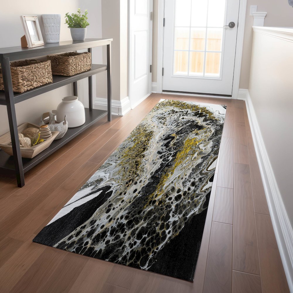 Premium Machine Washable Mayfield  Midnight 2'3" x 7'6" Runner Rug. Picture 5