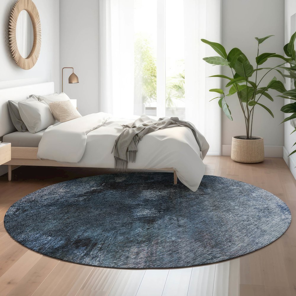 Premium Machine Washable Mayfield  Blue 8' x 8' Round Rug. Picture 5