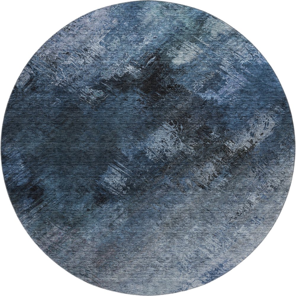 Premium Machine Washable Mayfield  Blue 8' x 8' Round Rug. Picture 1