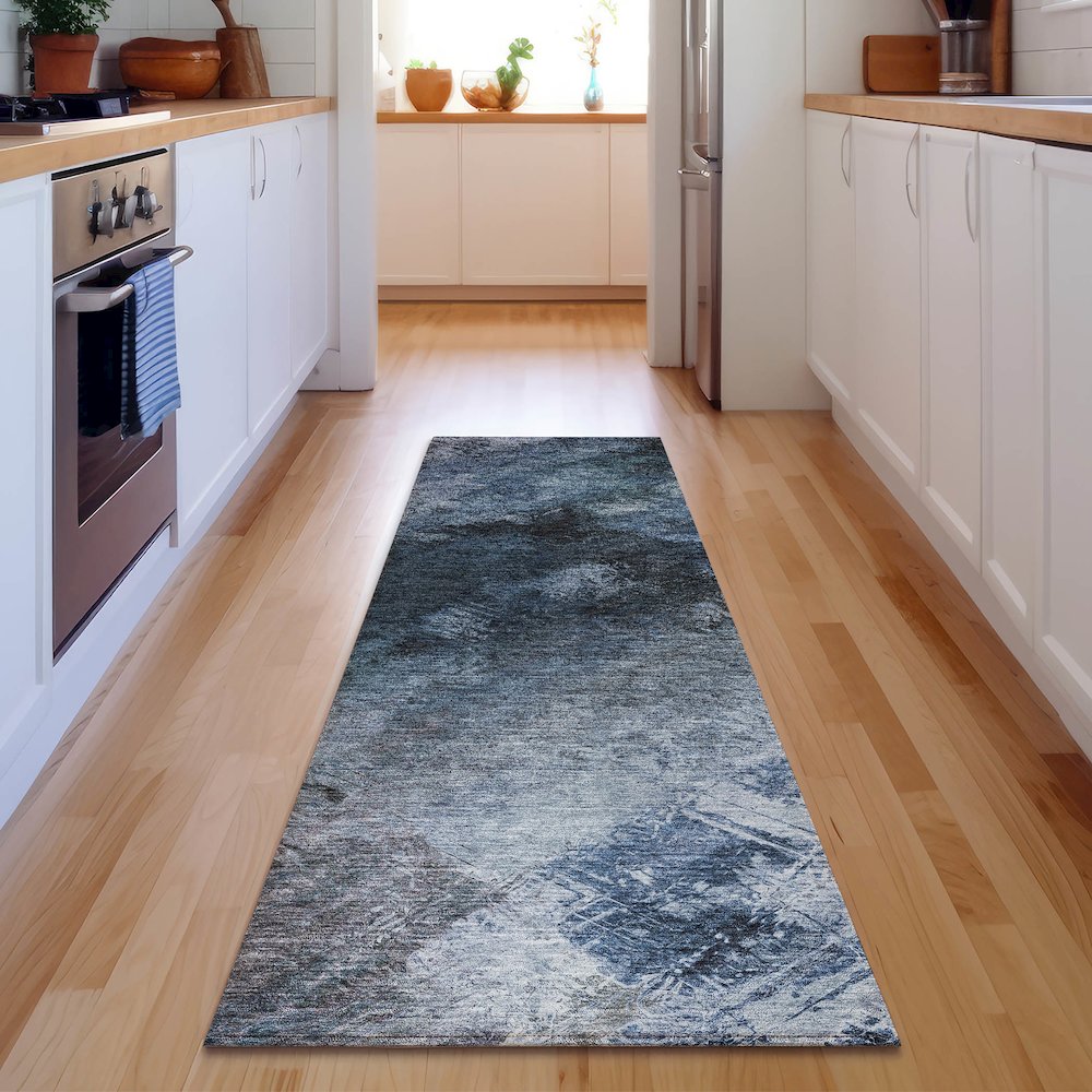 Premium Machine Washable Mayfield  Blue 2'3" x 7'6" Runner Rug. Picture 5