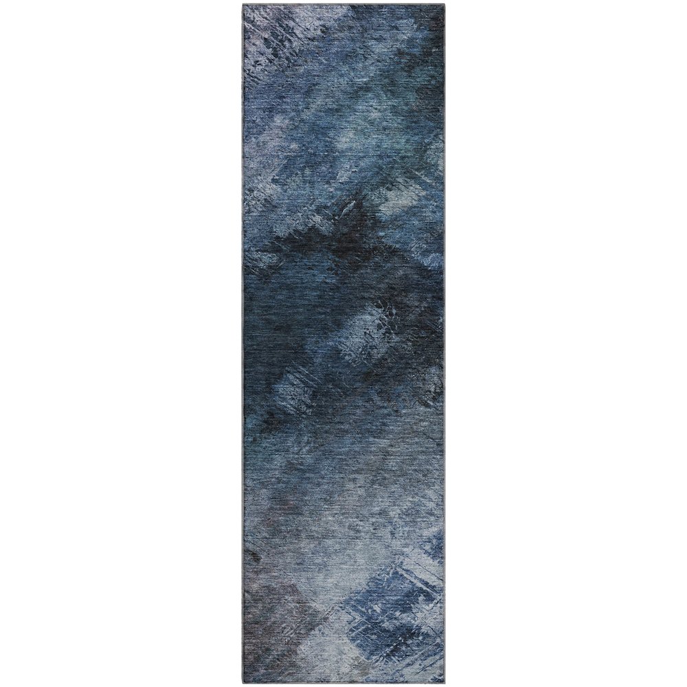 Premium Machine Washable Mayfield  Blue 2'3" x 7'6" Runner Rug. Picture 1