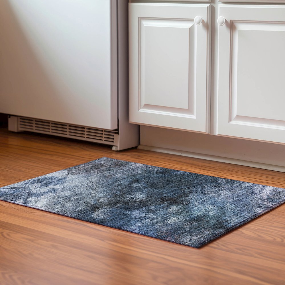 Premium Machine Washable Mayfield  Blue 1'8" x 2'6" Rug. Picture 5